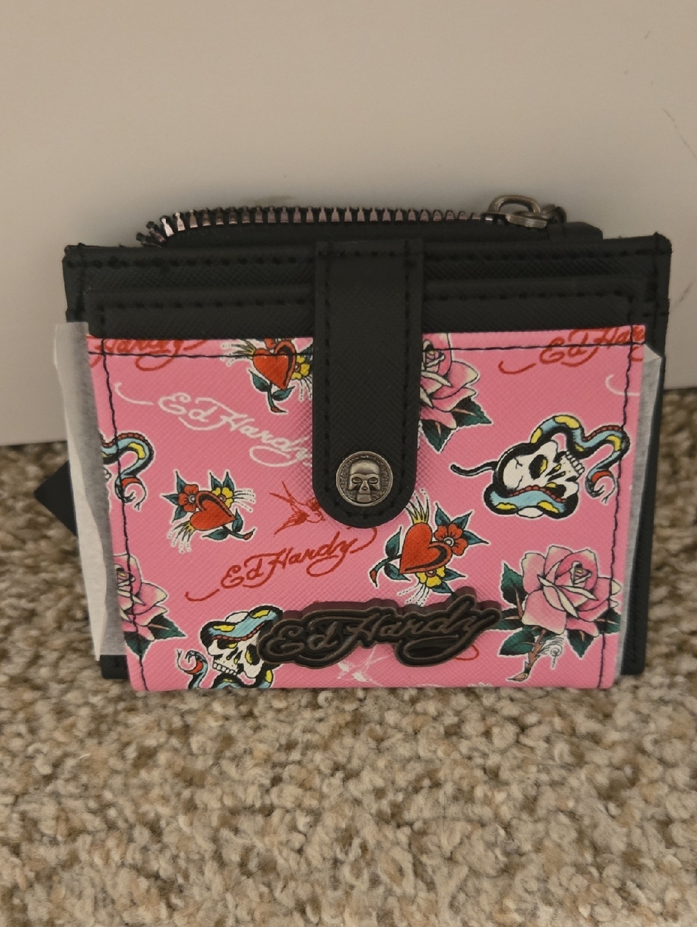Ed Hardy Black and Pink Floral card holder Nwt
